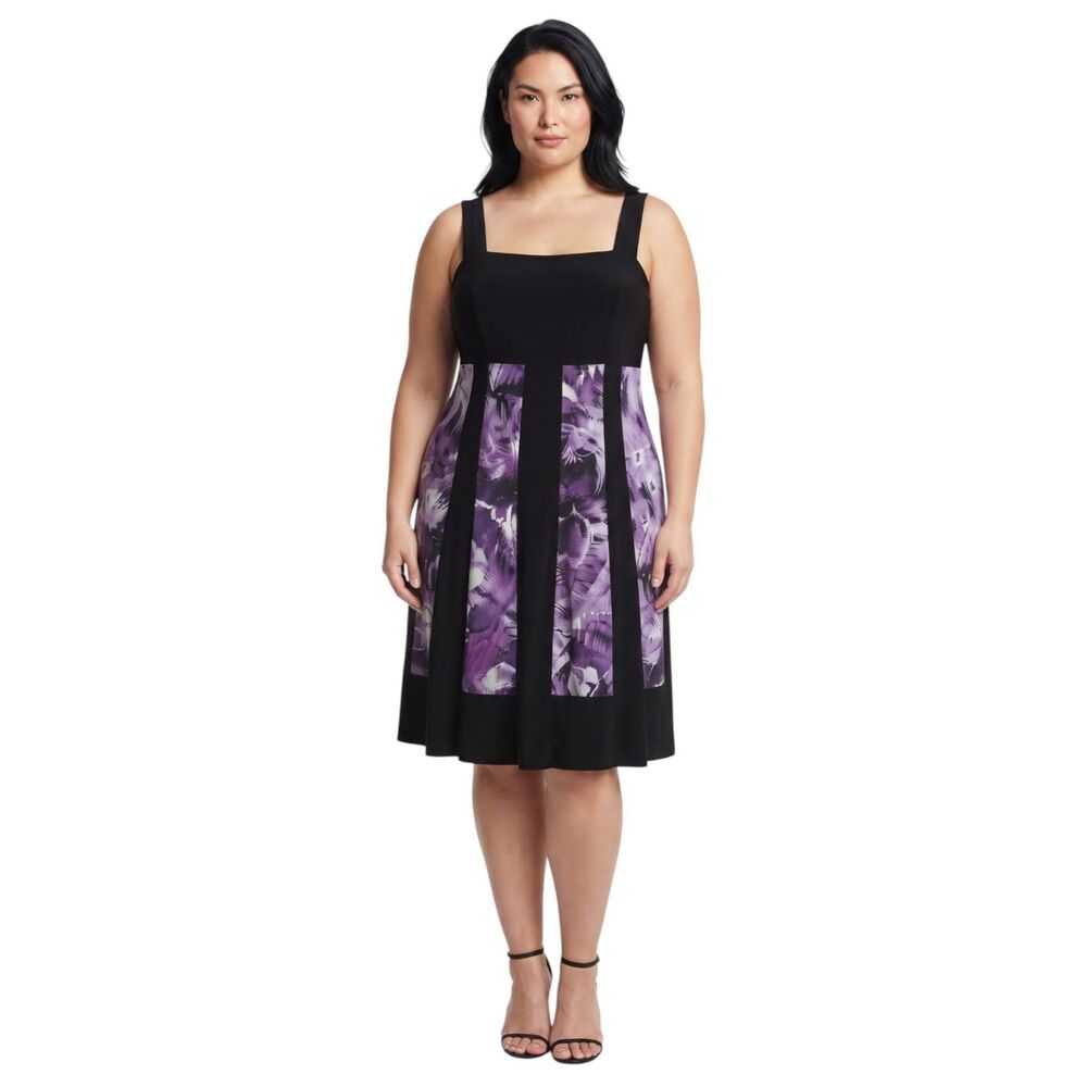 R&M Richards Black Purple Floral Midi Dress Size 16